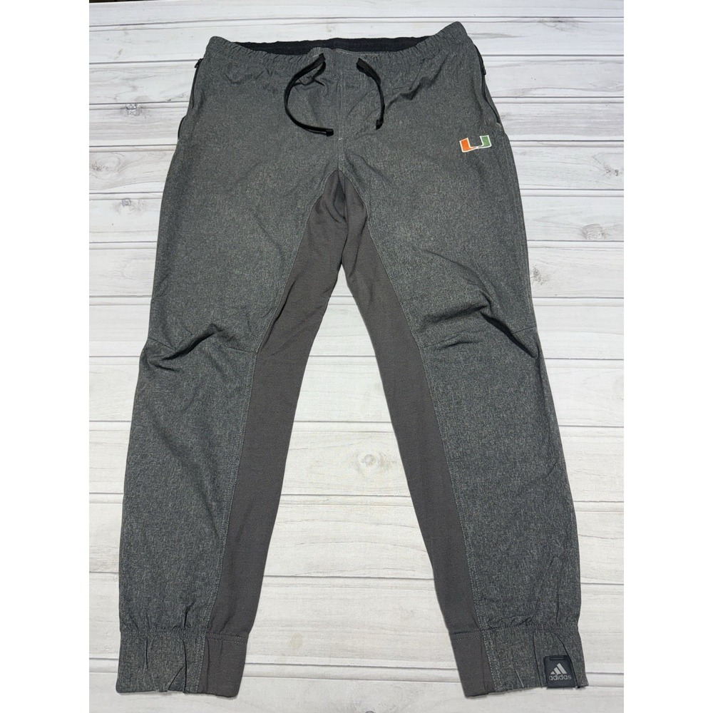 adidas Miami Hurricanes Track Pants Mens L Gray NCAA Football Climalite Warm Up